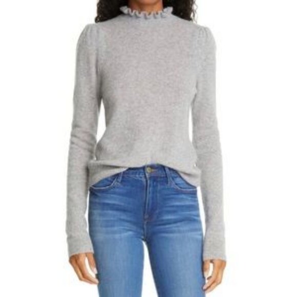 Womens Frame Josephine Gray Pure Cashmere Ruffle Neck Pullover Sweater M - Picture 1 of 11